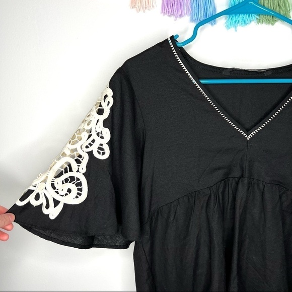 Zara Baby Doll Short Sleeve Blouse with White Embroidery Size Small - Picture 10 of 15